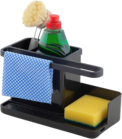 simplywire Sink Tidy Caddy Kitchen Organizer Removable Drip Tray Black