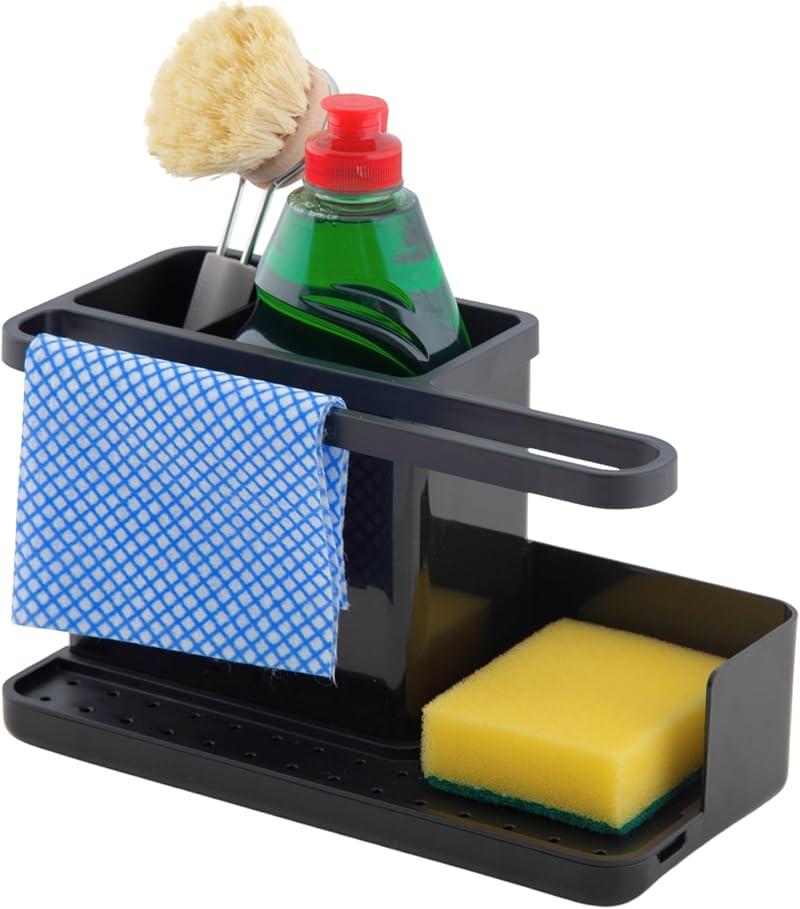 simplywire Sink Tidy Caddy Kitchen Organizer Removable Drip Tray Black