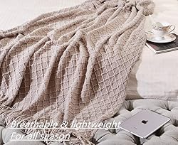 CREVENT Farmhouse Knit Throw Blanket for Couch Sofa