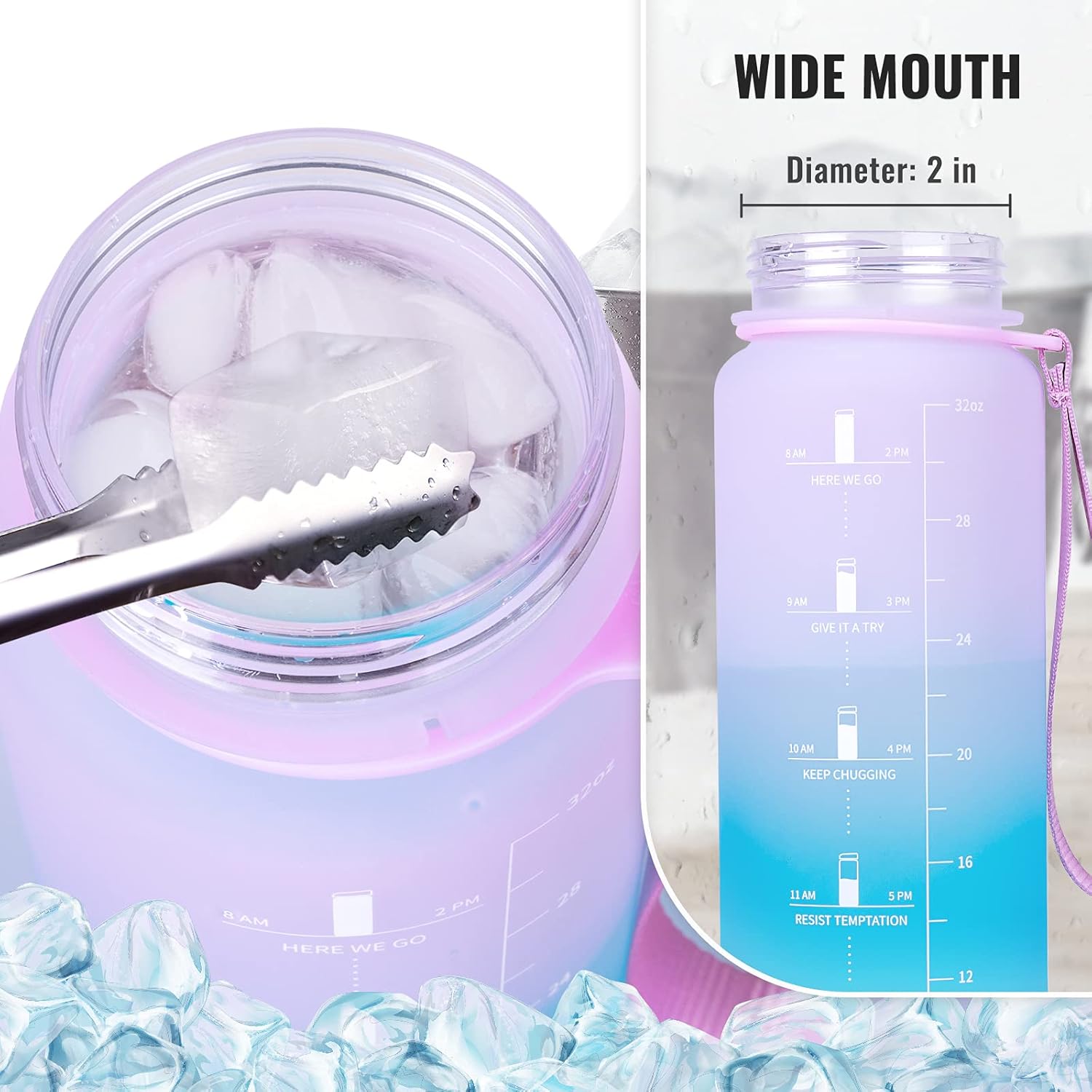 Vinsguir 32 oz Water Bottle with Motivational Time Marker & Measurements, 1 Liter BPA Free Water Jug for Women Men (No Straw): Home Improvement