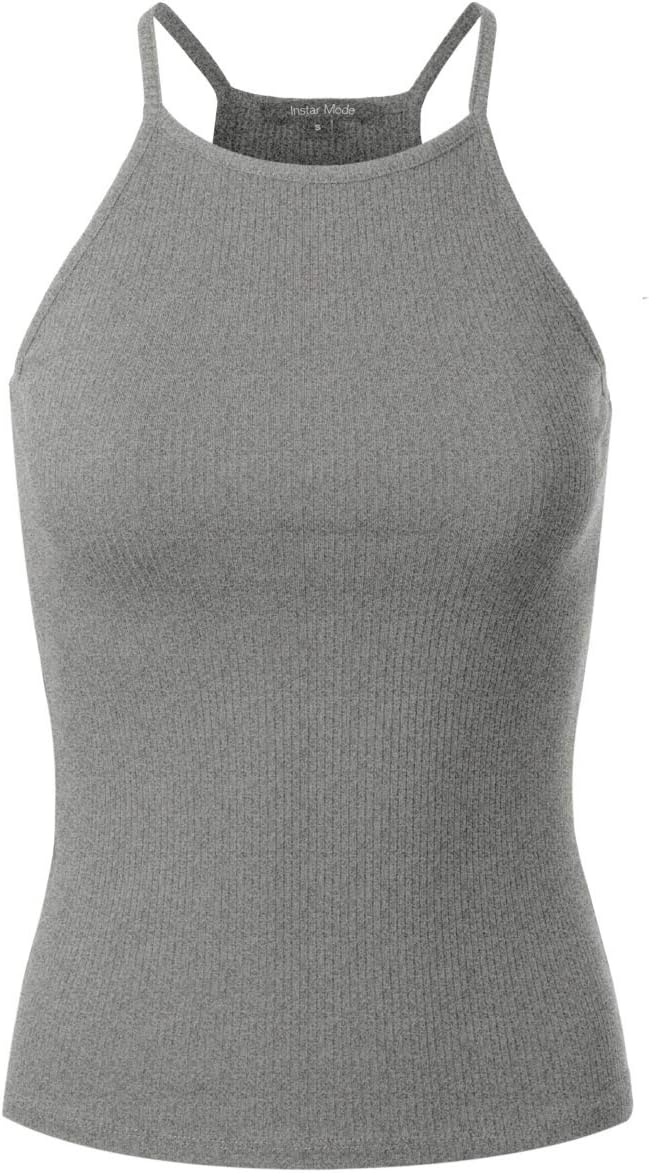 Instar Mode Women's Basic High Neck Ribbed Tank Top