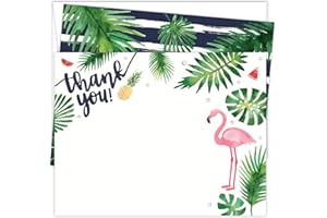 Koko Paper Co Pink Flamingo Thank You Cards | 25 Flat Note Cards and Envelopes | Printed on Heavy Card Stock.