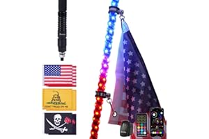 Tavaray 6FT Whip Lights with Spring Base, Tripled Brighter Led Whip Lights W/Rocker Switch & 6 Flags, 360° Spiral Chasing Lighted Antenna Whip with App & Remote Control for UTV/ATV/RZR/SXS/Can-Am