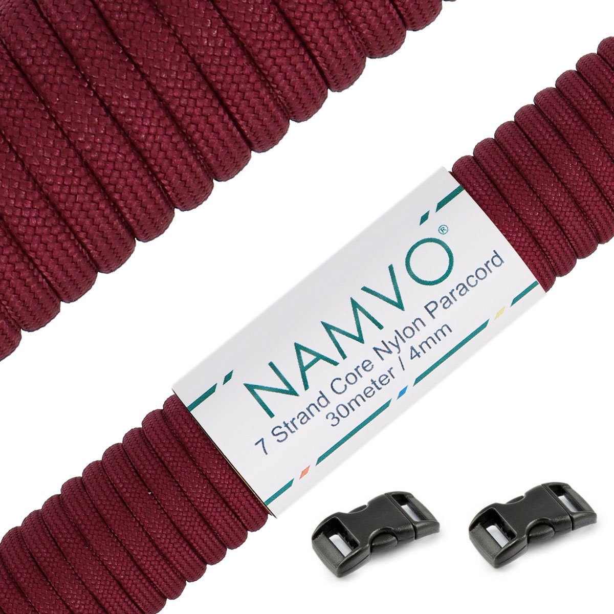 Namvo 550 Paracord Mil Spec Type III 7 strand parachute cord Total Length 100ft / 30 Meters, Red dates