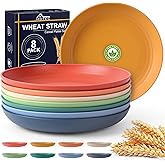 HOTEC 8-Pack 10inch BPA Free Unbreakable Deep Dinner Plates, Wheat Straw Plastic Plates Dishwasher Safe Kitchen Plates Dinnerware Multicolor