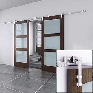 EaseLife 12 FT Stainless Steel Double Sliding Barn Door Hardware Track Kit,Heavy Duty,Anti-Rust,Slide Smoothly Quietly,Easy Install,Fit Double 36