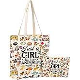 Animal Lovers Gifts Cute Animal Accessories Stuff Canvas Tote Bag with Makeup Bag Gifts for Women Girls Sister Friend Birthday Nurse Mothers Christmas Weekender Beach Shopping Bags for Work Office