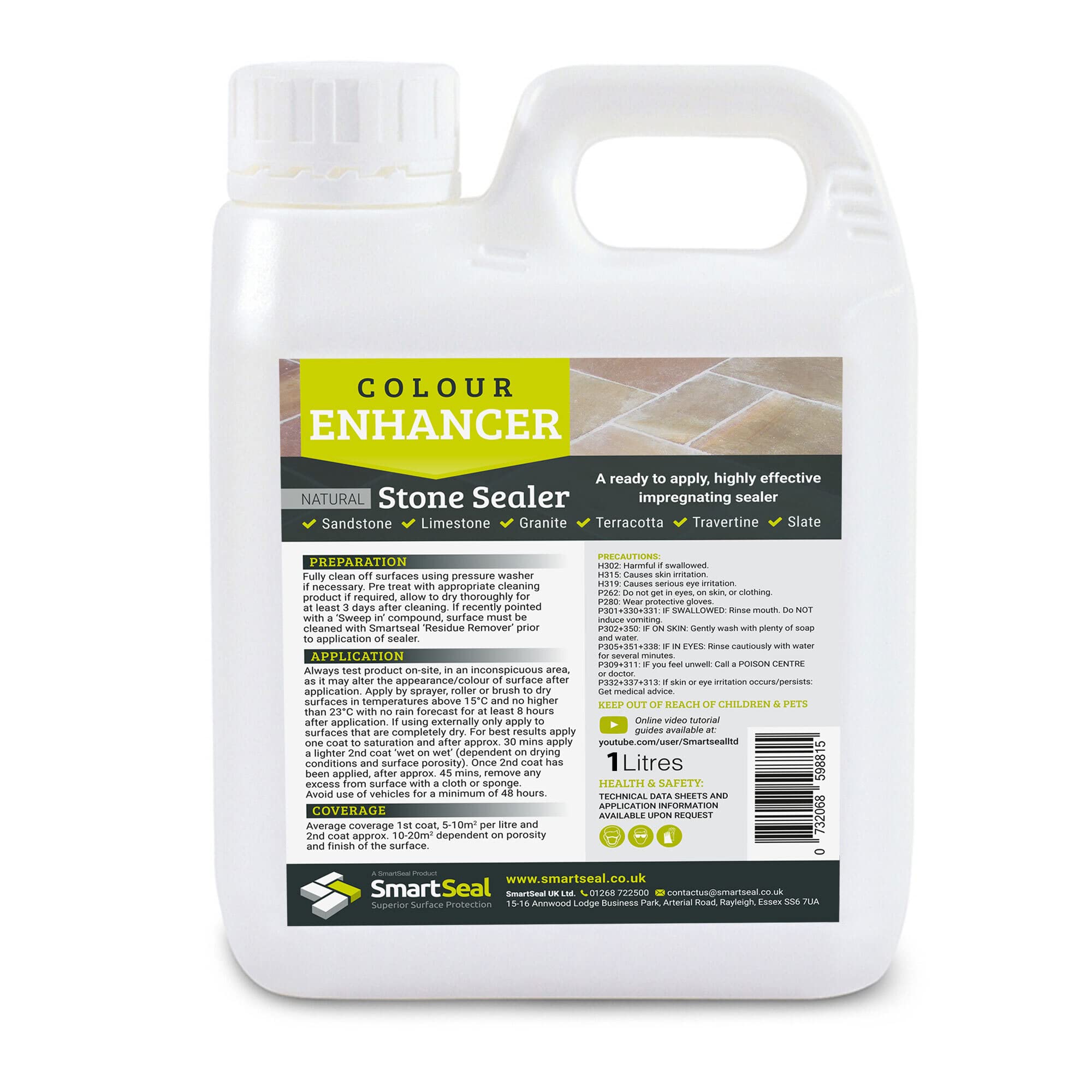 Smartseal Natural Stone Sealer - Colour Enhancing Finish – Wet Look Patio Sealer & Outdoor Stone Sealers for Sandstone, Limestone, Granite, Travertine And Slate (1 Litre)