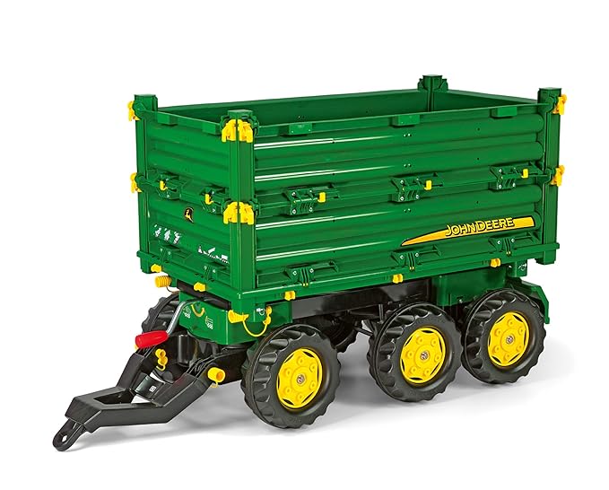 Rolly Toys 125043 rollyMulti Trailer John Deere | Anhänger in 3 Richtungen kippbar | Kippanhänger mit Gewindekurbe und Heckku