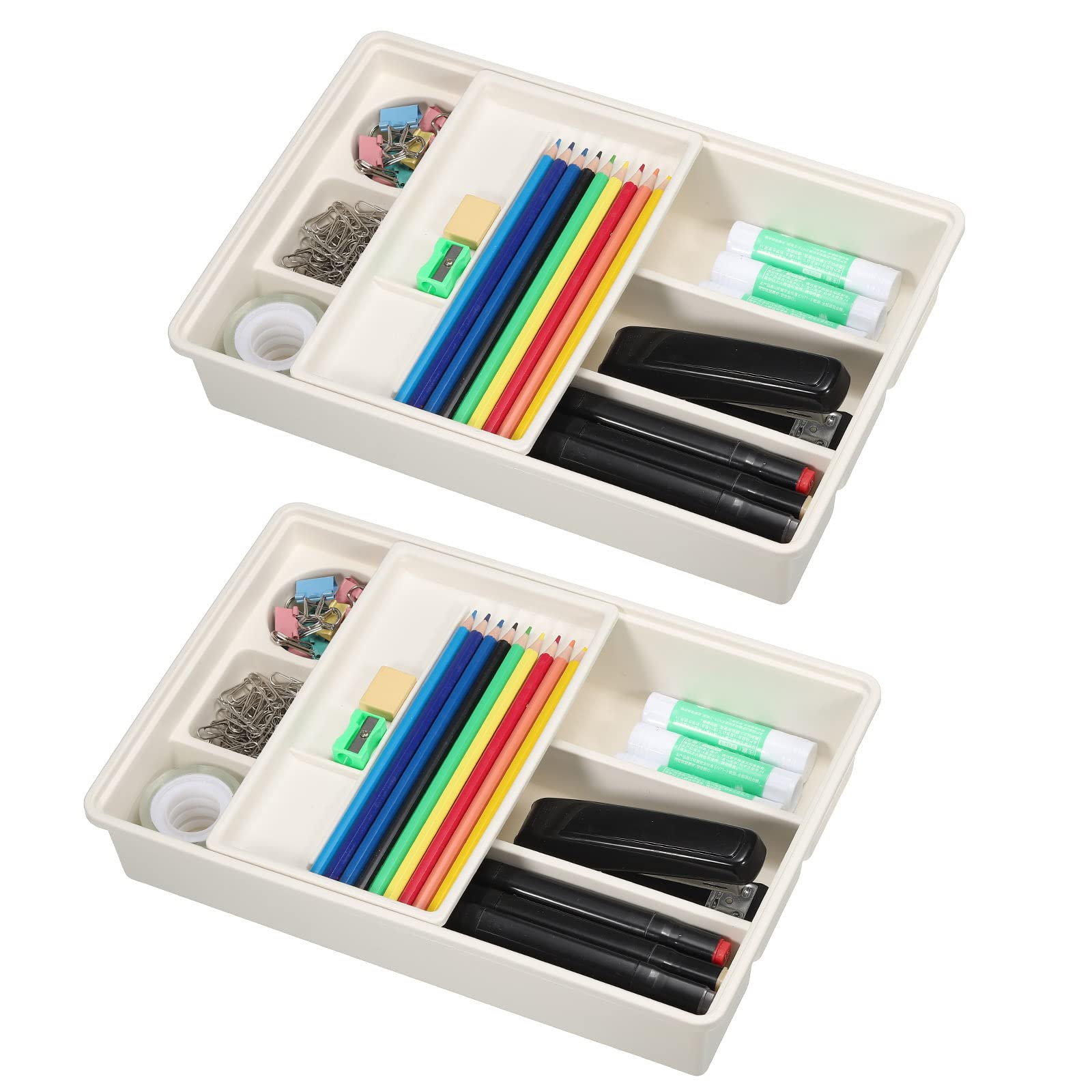 PATIKIL 2 Pcs Desk Drawer Organizer Tray, Adjustable Drawers Organizers with Sliding Top Tray for Office Stationery Home, White