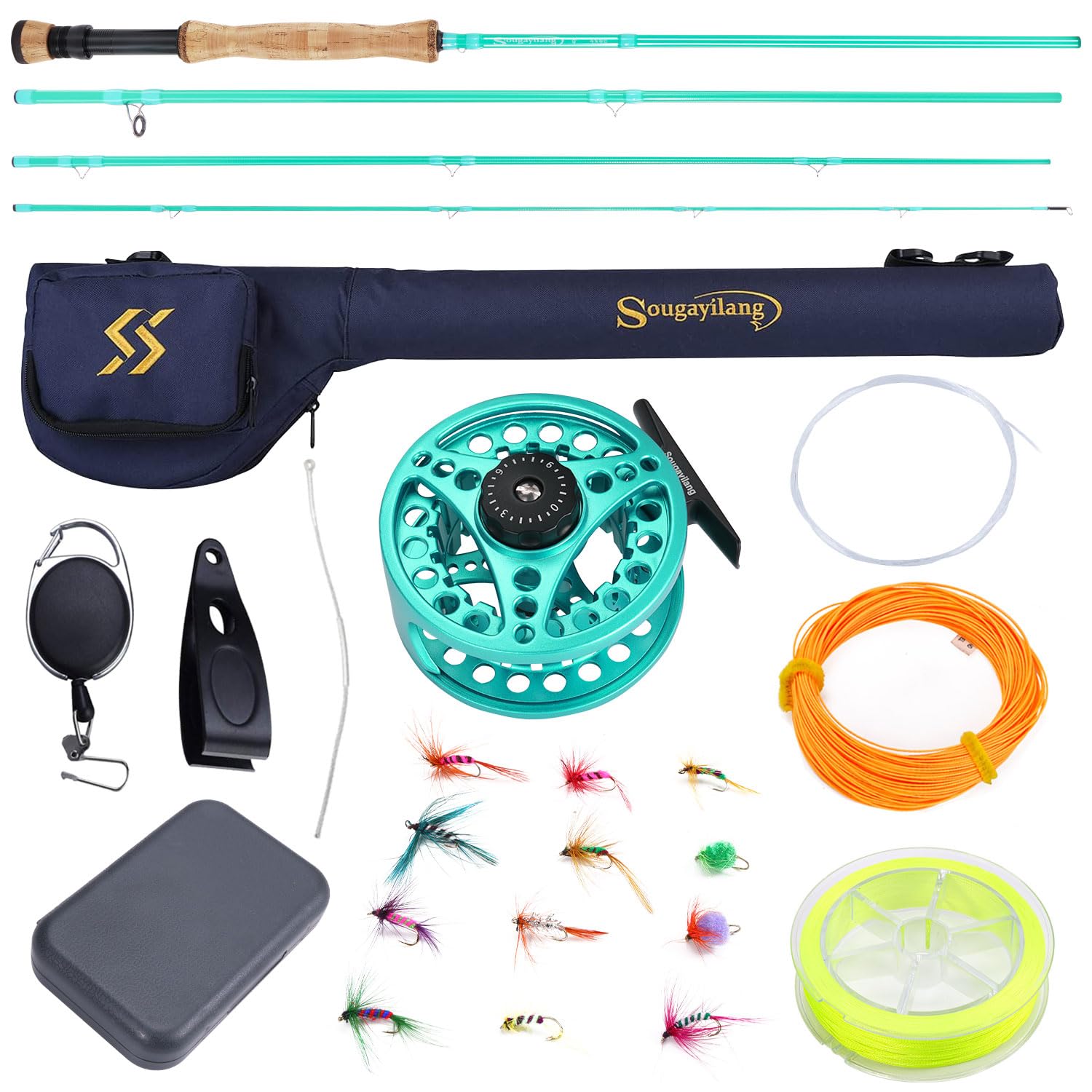 Sougayilang Fly Fishing Rod and Reel Combo, 4 Section Lightweight Portable Graphite Fly Rod and CNC Machined Aluminum Reel Complete Starter Package with Rod Bag-T-7/8