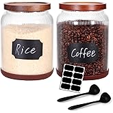 SAIOOL 2-Pack Striped Borosilicate Glass Airtight Canisters - Big mouth Large Capacity, Acacia Wood Lid, Food Storage Jars for Flour, Pasta, Pantry Organization (3/4 Gallon （2 Striped pack）)