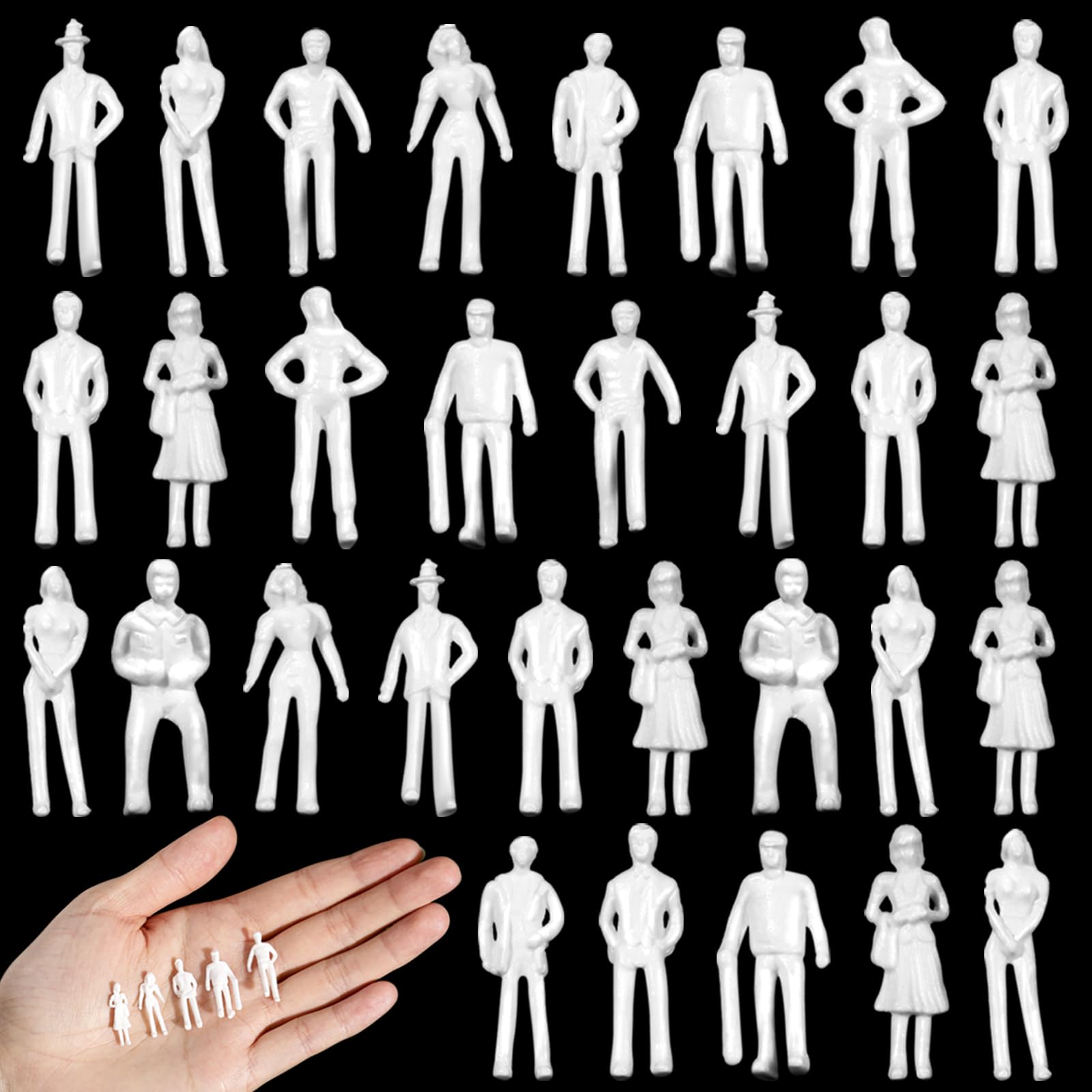 Namalu 30 Pcs 1:75 Scale White Unpainted Mini People Figures Miniature People for Model Trains Architectural Standing and Sitting Mini Diorama Figures for Architectural Project Miniature Scenes