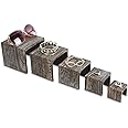 MOOCA 5-Piece Wooden Jewelry Display Risers - Multi-Function Retail Stands for Rings, Watches, Necklaces, Bracelets, and More - Various Heights, Coffee Color