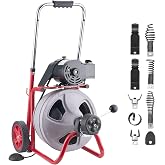 VEVOR Drain Cleaner Machine 75 FT x 3/8 Inch, Auto Feed Sewer Snake Drain Auger on Wheels, Portable Drain Cleaning Machine with 8 Cutters &amp; Air-Activated Foot Switch for 2" to 4" Pipes