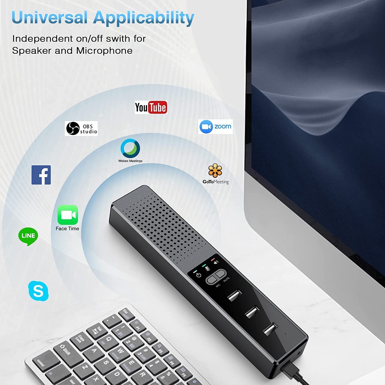 JOYACCESS Computer Speaker with Microphone, USB Powered PC Speakers for Smart Home Office and Online Study,Portable and External 3 in 1 Computer Speakers with Hubs,Plug &Play.