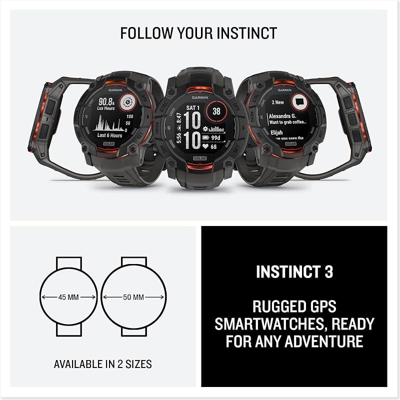 Instinct 3 Solar 50 mm, Reloj Inteligente con GPS, Blanco