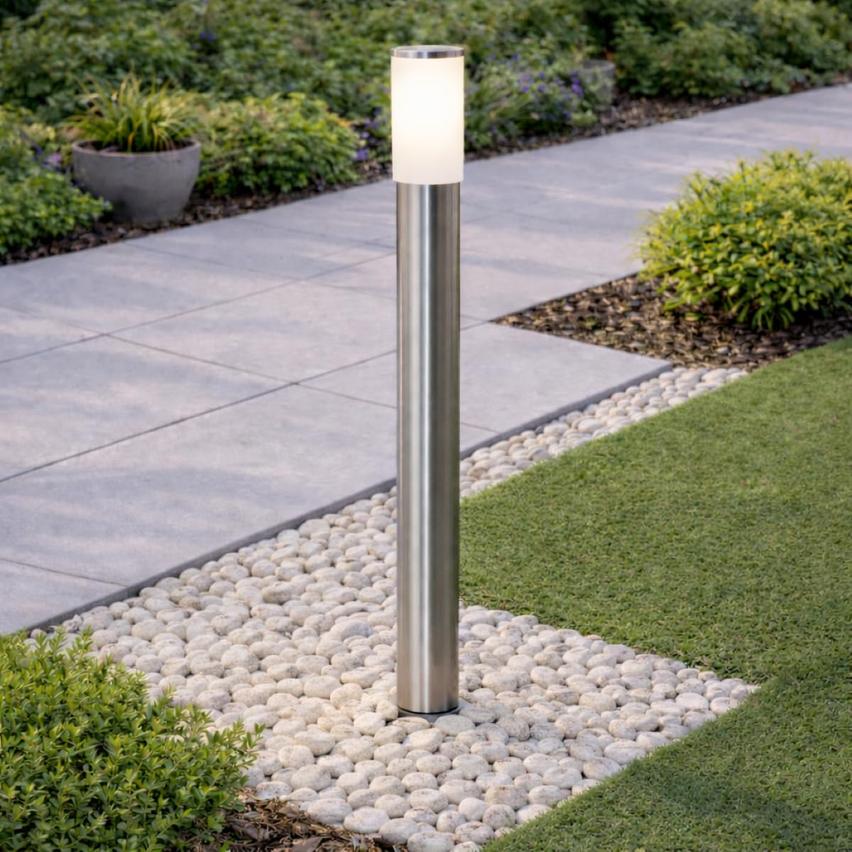CGC Lighting Stainless Steel Silver Outdoor Post Bollard Outdside Light Indoor Garden Patio Porch Door Conservatory Decking Shed (Large)