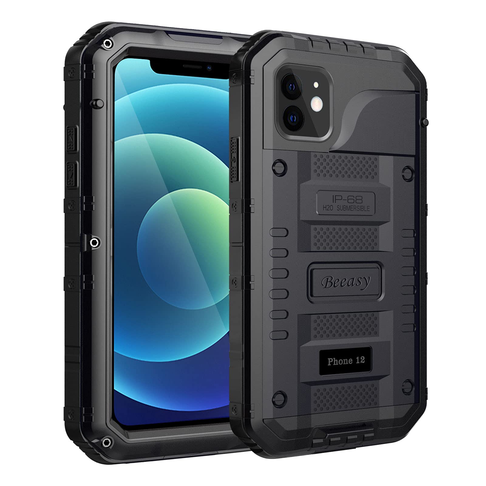 Beeasy for iPhone 12 Case Waterproof Heavy Duty Shockproof Tough Metal Armour Cover Dustproof Built-in Screen Protector, Robust 360 Full Body Military Protective Rugged Case for iPhone 12 6.1inch — image 1