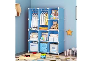 VIPZONE Baby Dresser, Kids Closet Organizers, Portable Kids Wardrobe for Closet, Bedroom, Nursery, Cubby, Cabinet, Clothes, Dress, Baby Storage Shelf, Armoire Clothes Hanging (Blue)