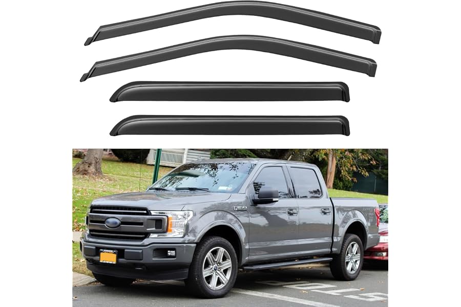 YQAUTEC Window Visors Rain Guards for 2015-2026 Ford F150 SuperCrew & 2017-2026 F-150 Raptor F250 F350 F450 F550 Super Duty C