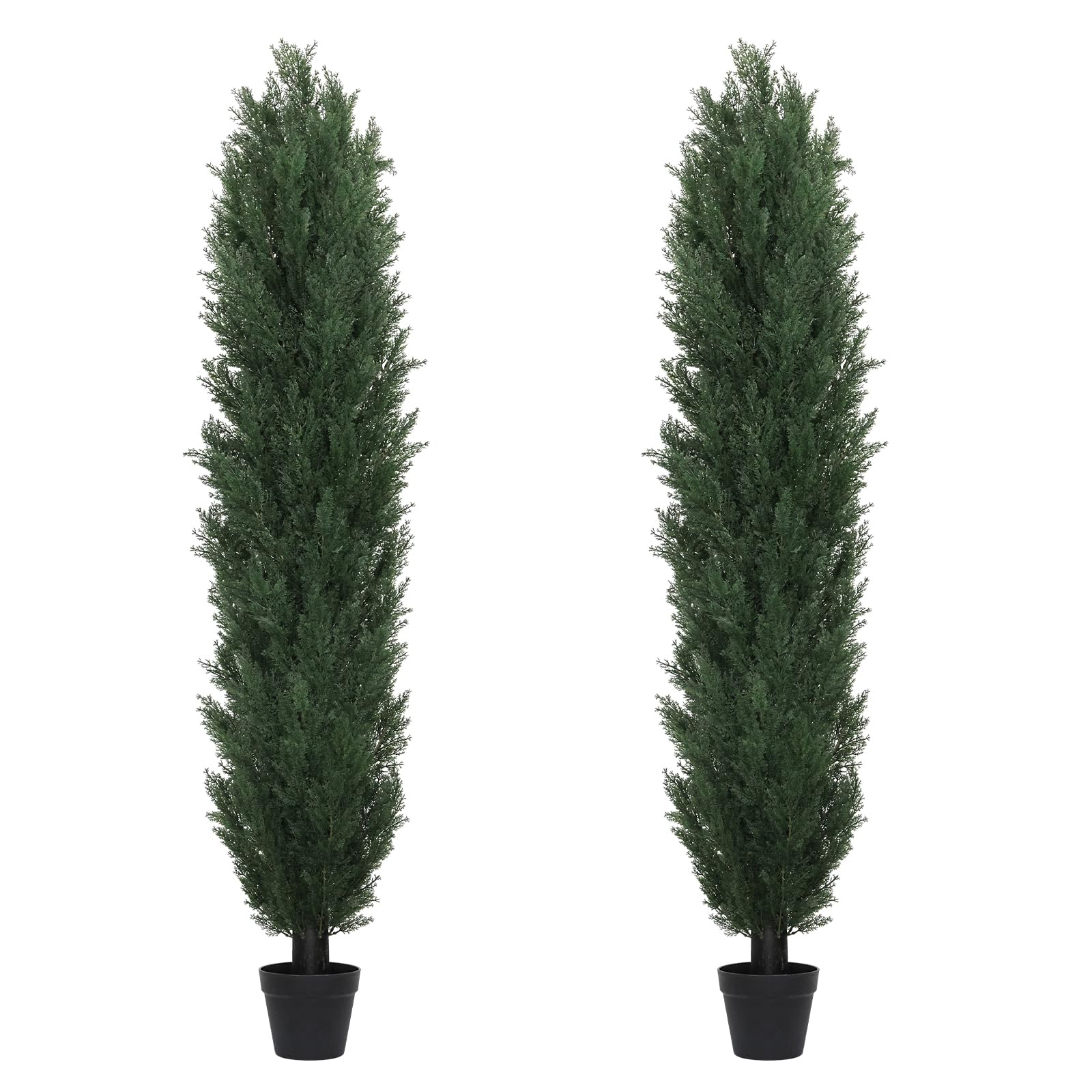 Photo 1 of THE BLOOM TIMES 6ft Topiary Trees Artificial Outdoor Set of 2, UV Resistant Faux Cedar Pine Cypress Bushes & Shrubs, Fake Plants for Front Porch Outside Planter Patio Decor 6 Foot Tall