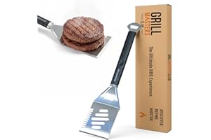 Grill Masters Club 4-in-1 BBQ Spatula | Multifunctional Stainless Steel Grill Spatula with Polypropylene Handle, Serrated Edges, Bottle Opener | Perfect for BBQ grills, kebabs for Camping & Picnics