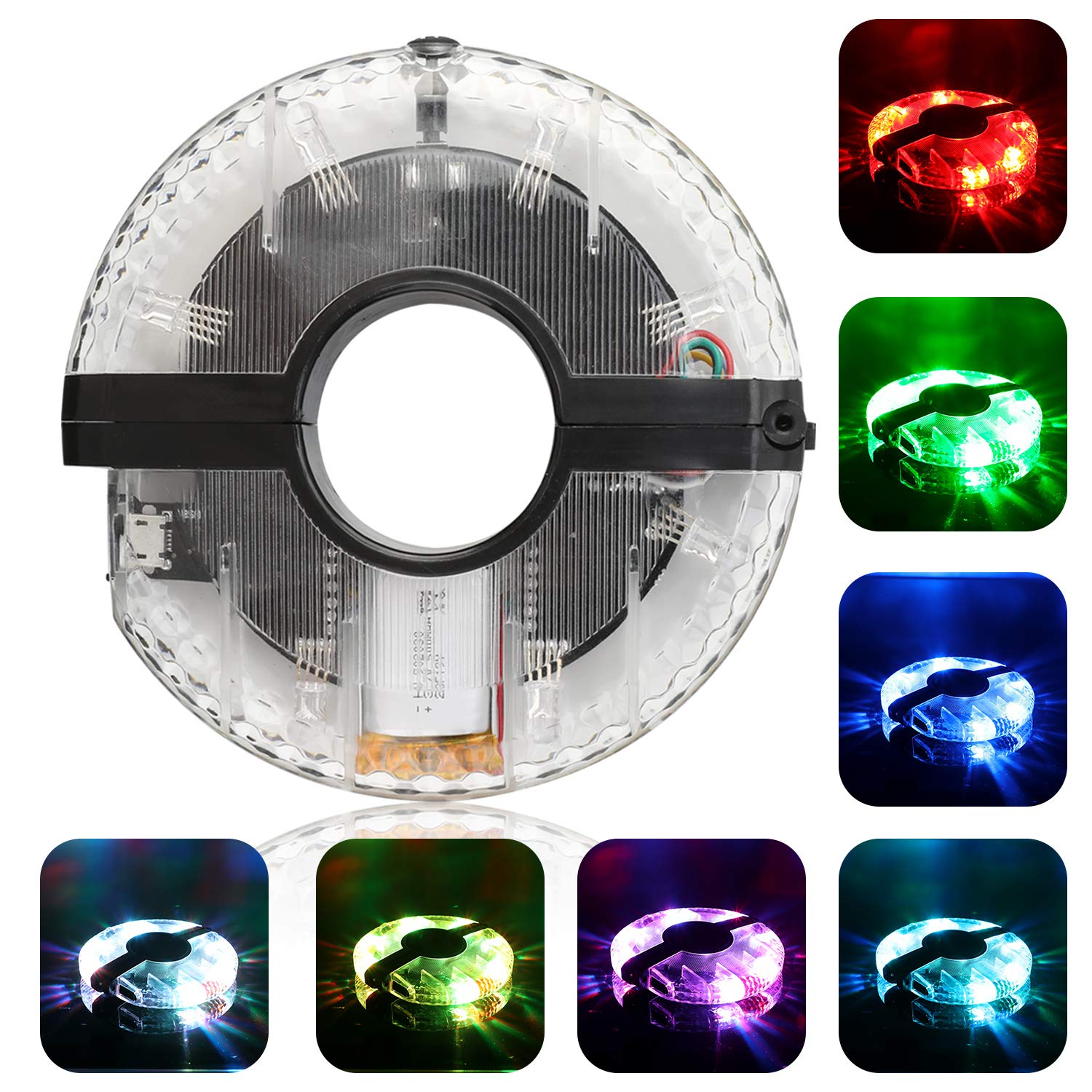 TAGVO Cycling Hub Light - 7 LED, 9 Colors, Waterproof USB Rechargeable Bike Wheel Lights
