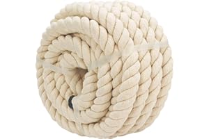 BONSINY Natural White Cotton Rope 1.25 Inch x 25 Feet - Strong Thick Rope for Swing Hanging DIY Projects Tug of War