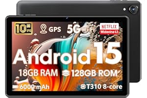 Tablet Android 15,10 Inch Tablets,18GB+128GB,1TB Expand,Widevine L1 Compatible Octa-Core Tablet with WiFi 5,BT5.2,6000mAh,T31