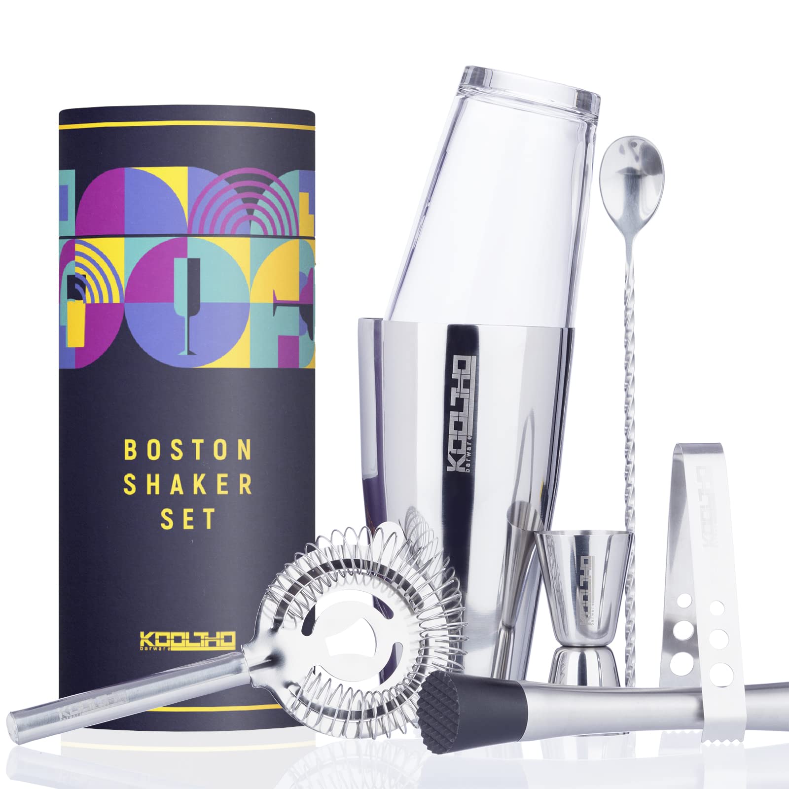 Boston Glass Cocktail Shaker Set, Large Boston Shakers Stainless Steel Tin with Bar Mixing Glass, Cocktail Gift Sets for Men and Women, Professional Cocktails Maker Kit, Gifts Box can be Customised