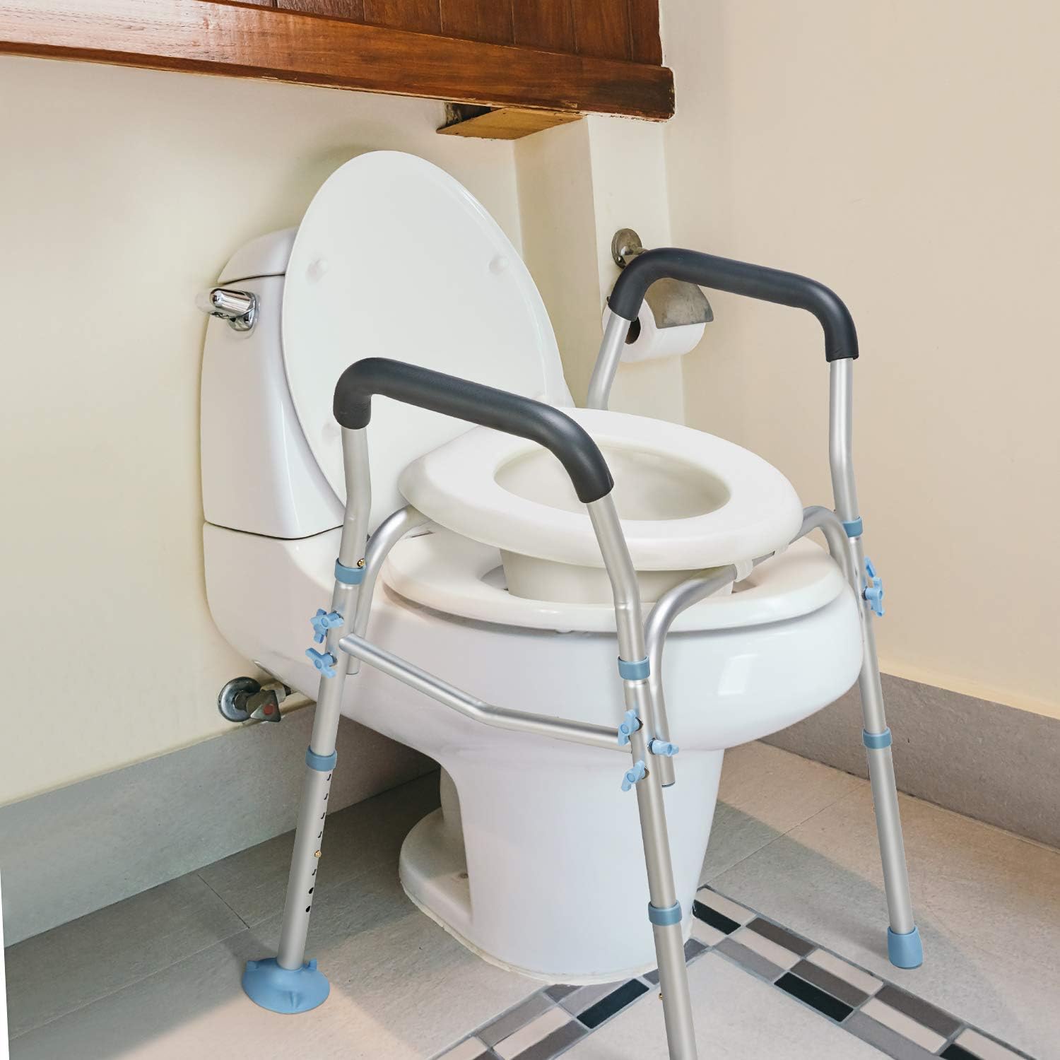 OasisSpace Stand Alone Raised Toilet Seat 300lbs - Heavy Duty Medical Raised Homecare Commode and Safety Frame, Height Adjustable Legs, Bathroom Assist Frame for Elderly, Handicap, Disabled: Health & Personal Care