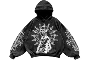 Oversized Hoodies for Men Vintage Gothic Long Sleeve Casual Hooded Sweatshirt Cozy Y2K Print Pullover Top Streetwear