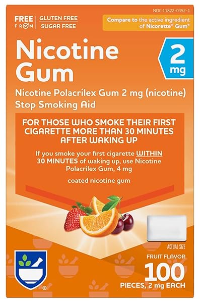 RITE AID NICOTINE GUM, 2MG, FRUIT FLAVOR – 100 PIECES | QUIT SMOKING AID | NICOTINE REPLACEMENT GUM | STOP SMOKING AIDS THAT WORK | CHEWING GUM PACKS TO HELP YOU QUIT SMOKING | COATED NICOTINE GUM 2MG