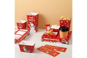 Jansun 100 Pcs Christmas Movie Night Snack Trays Include 20 Movie Night Trays, 20 Salad Bowls, 20 Popcorn Boxes, 20 Nacho Bowls, 20 Movie Party Invitations Christmas Movie Night Snack Trays for Party