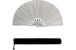 ZVLINMVAM 13IN Silver Arrow Large Popping Hand Fan for Line Dancing Clacking Premium Silk Boots On The Ground Hand Fan Chinese Rave Fan for Women Dancer Drag Queen Anyone in Pride Month Party Beach EDM