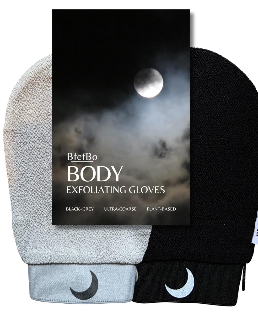 BfefBo Exfoliating glove, black grey, kessa mitt, natural shower loofah, exfoliating body scrub, tan removal, plant based,