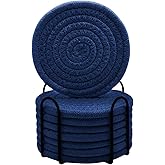 ABenkle 8 Pcs Drink Coasters with Holder, Cotton Woven Absorbent Coasters for Drinks, Minimalist Home Decor Coaster Set for Wooden Tabletop Protection Table, 4.3 inches