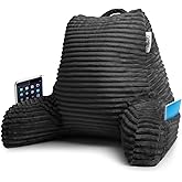 Nestl Reading Pillow with Shredded Memory Foam, Luxe Cut Plush Back Pillow for Sitting Up in Bed, Back and Arms Adjustable Support for Adult & Teens, Backrest Pillows with Washable Cover Dark Grey