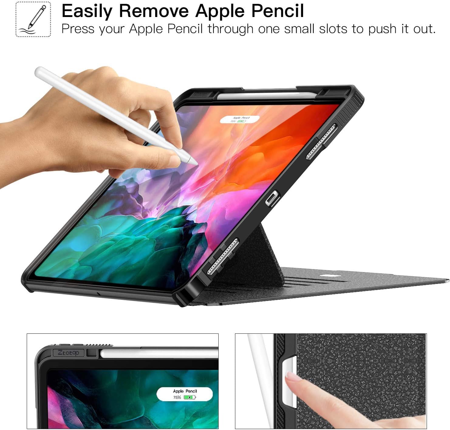 ZtotopCases for New iPad Pro 12.9 Inch 6th/5th/4th Generation 2022/2021/2020, [6 Magnetic Stand Angles] Protective Cover with Pencil Holder, Auto Wake/Sleep, Black