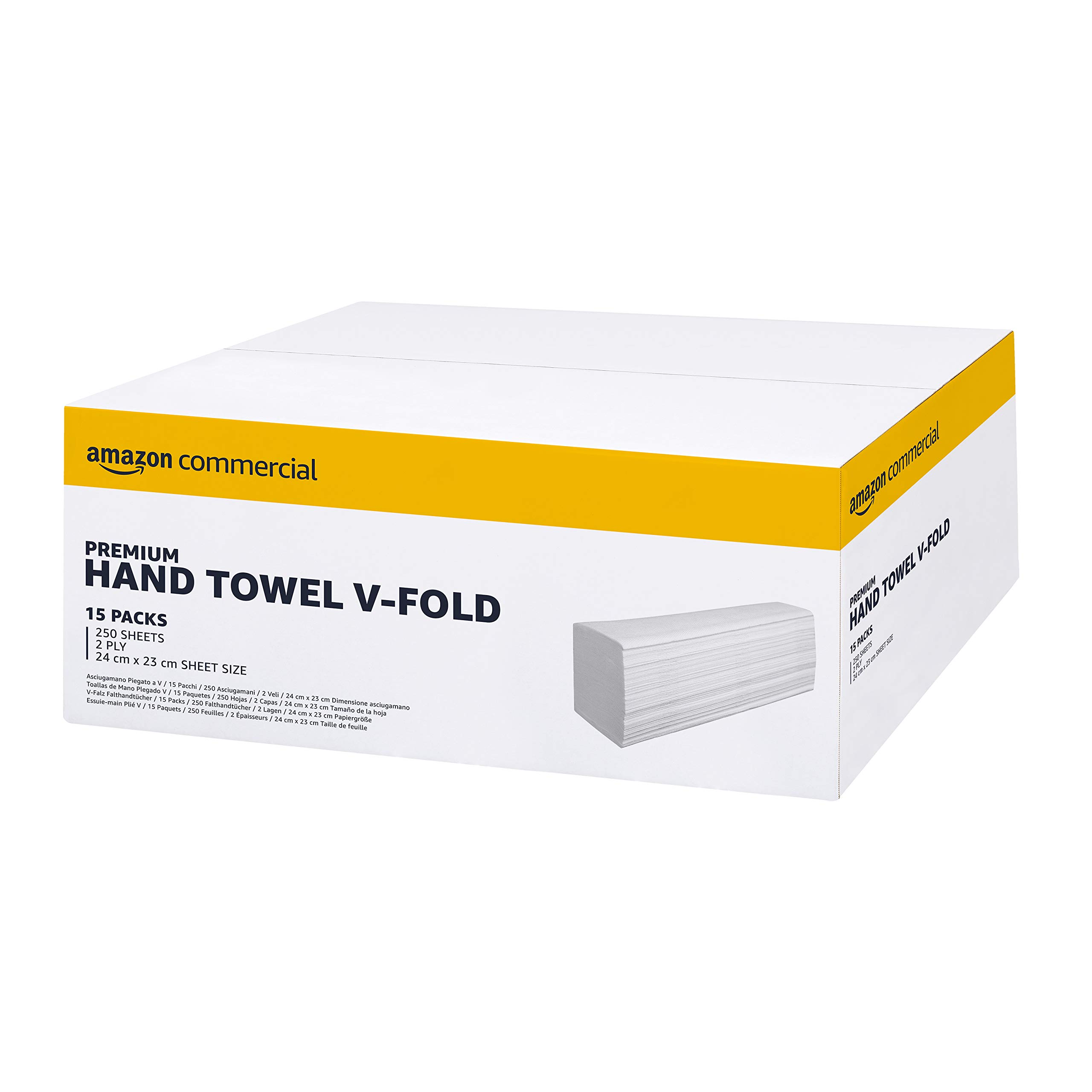 AmazonCommercial Singlefold (V-Fold / ZZ-Fold) Paper Hand Towels, 2-ply Deinked, 3750 Sheets (15 packs of 250), Sheet Size: 24 x 23 cm, H3 Dispenser Compatible