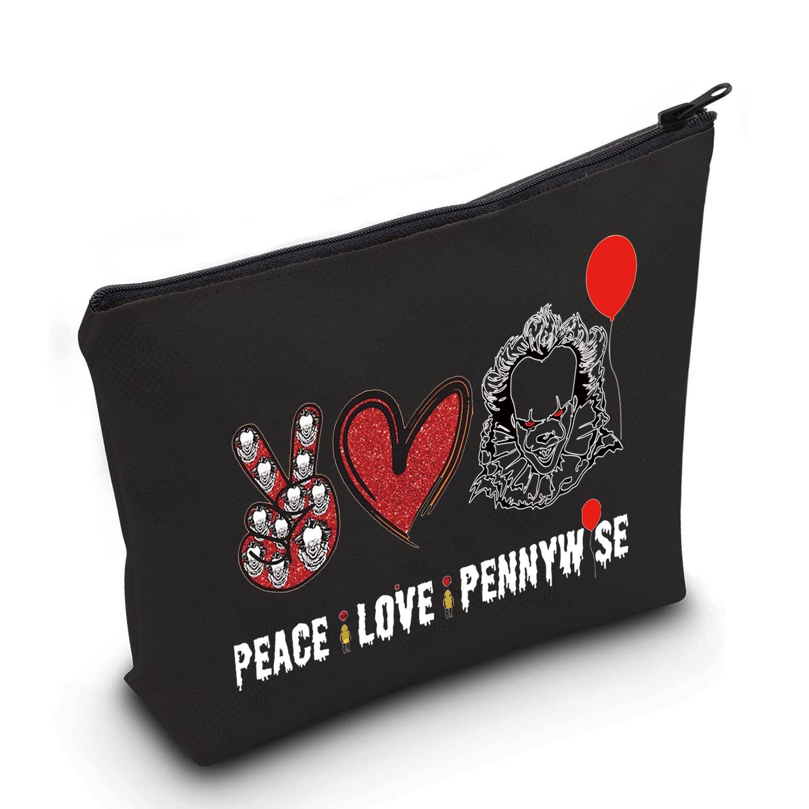LEVLO Clowns Cosmetic Make Up Bag Movie Fans Gift Peace Love Clowns Makeup Zipper Pouch Bag Horror Movie Gift, Black Peace Penny, Cosmetic Bag