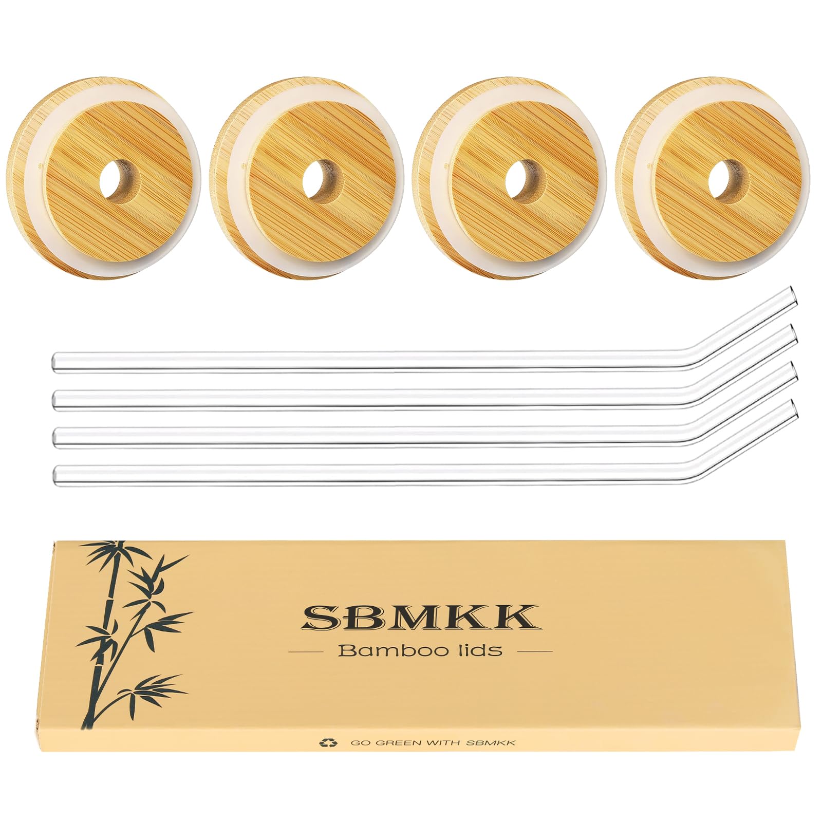 Photo 1 of SBMKK Bamboo Lids for Glass Cups and 16 OZ Beer Can Glass, Bamboo Mason Jar Lids Regular Mouth with Straw Hole, 70mm/2.75 Inch Replacment Wooden Cover (regular 4pcs with straw)