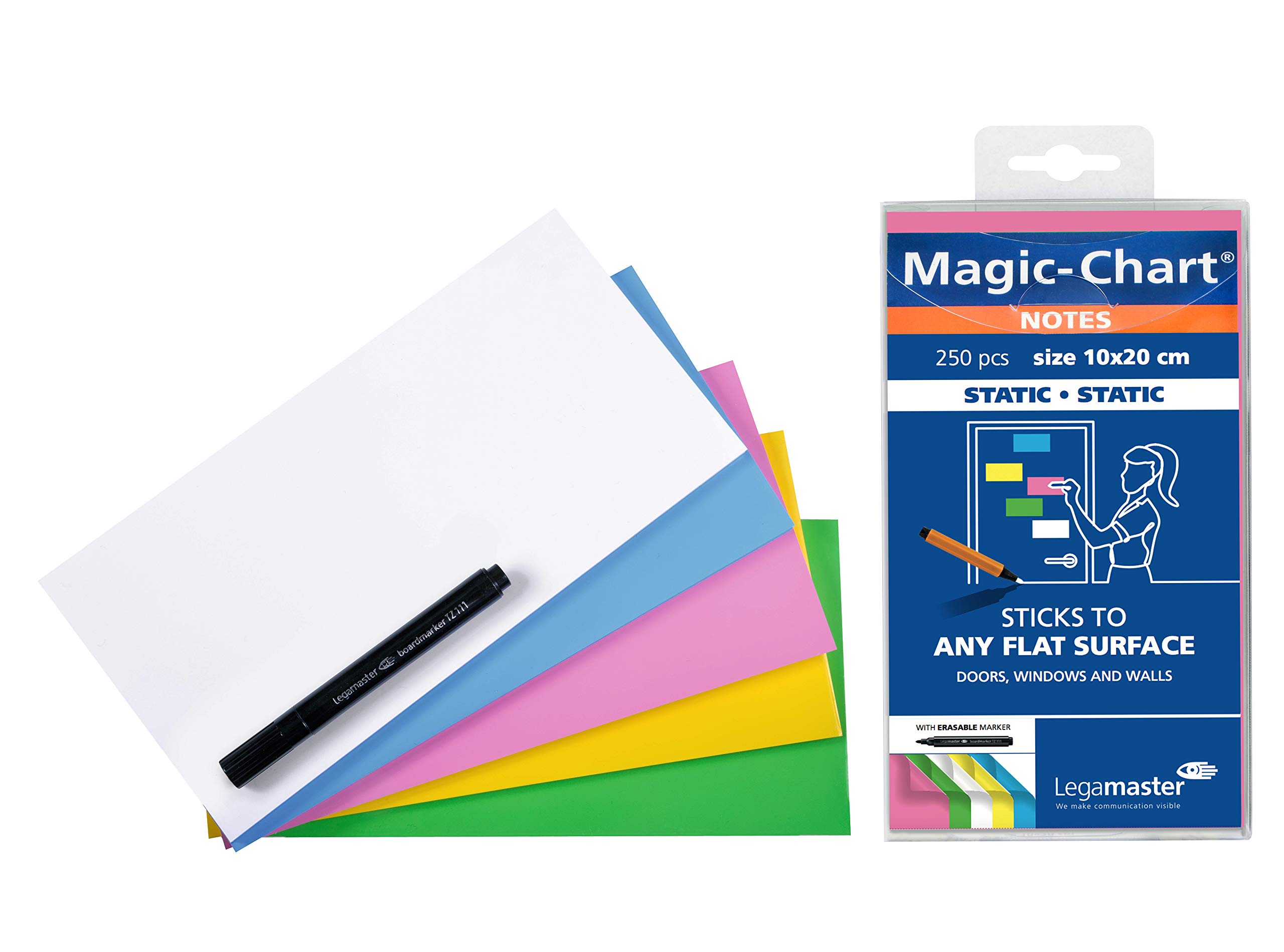 Legamaster Magic-Chart Notes - static self-adhesive - white - 10x20cm - wipeable and rewritable - incl. 1 board marker - 250 sheets