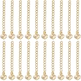 Beebeecraft 1 Box 20Pcs Bracelet Extender Chain with Heart Tag Necklace End Chains Real 18K Gold Plated Brass Lowe Charm 5.2cm Craft Cable Chain Extension for Jewelry Making DIY Crafts