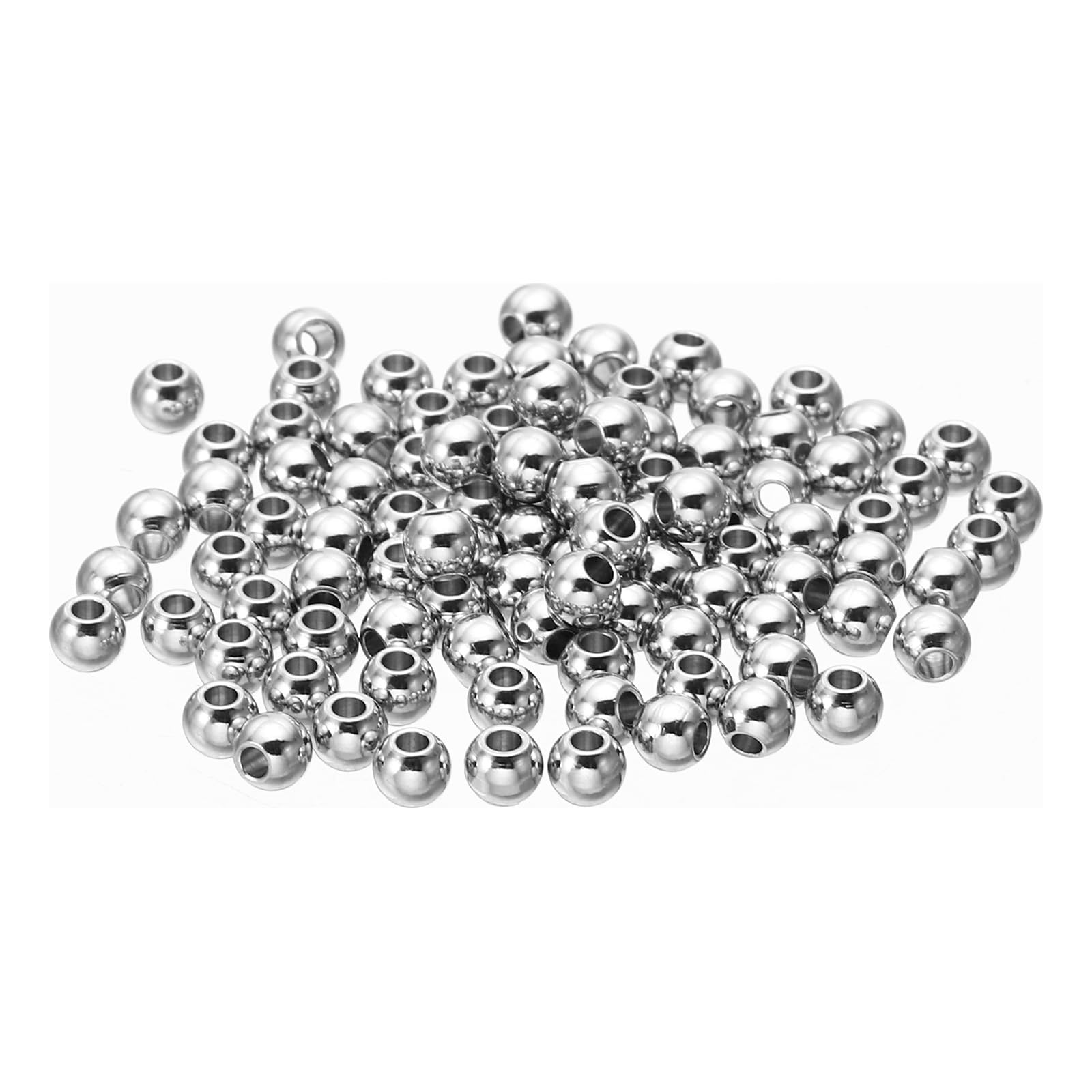 PATIKIL Smooth Round Spacer Beads, 100 Pcs 4mm OD 1.5mm ID 304 Stainless Steel Loose Balls Spacers Metallic Seamless Ball Beads for DIY Bracelet Necklace Earring Jewelry Making, Silver