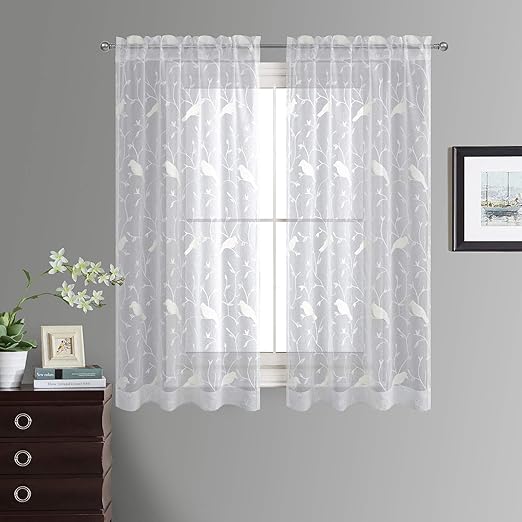 Amazon Com White Sheer Curtains 63 Inches Length Birds