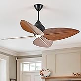 HEMLDAN 52" Ceiling Fan, Tropical Ceiling Fans with APP and Remote Control, Indoor Palm Leaf Ceiling Fans with Lights for Liv