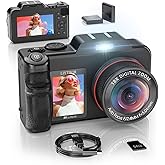 5K Digital Camera for Photography, 80MP 3.5"+2" Dual Screen for Self-Framing 18X Zoom Autofocus Vlogging Camera for YouTube/Content Creators/Travel, Includes 64GB Card + 2 Batteries & Flash, LIYTIFOR