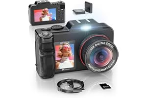 5K Digital Camera for Photography, 80MP 3.5"+2" Dual Screen for Self-Framing 18X Zoom Autofocus Vlogging Camera for YouTube/Content Creators/Travel, Includes 64GB Card + 2 Batteries & Flash, LIYTIFOR